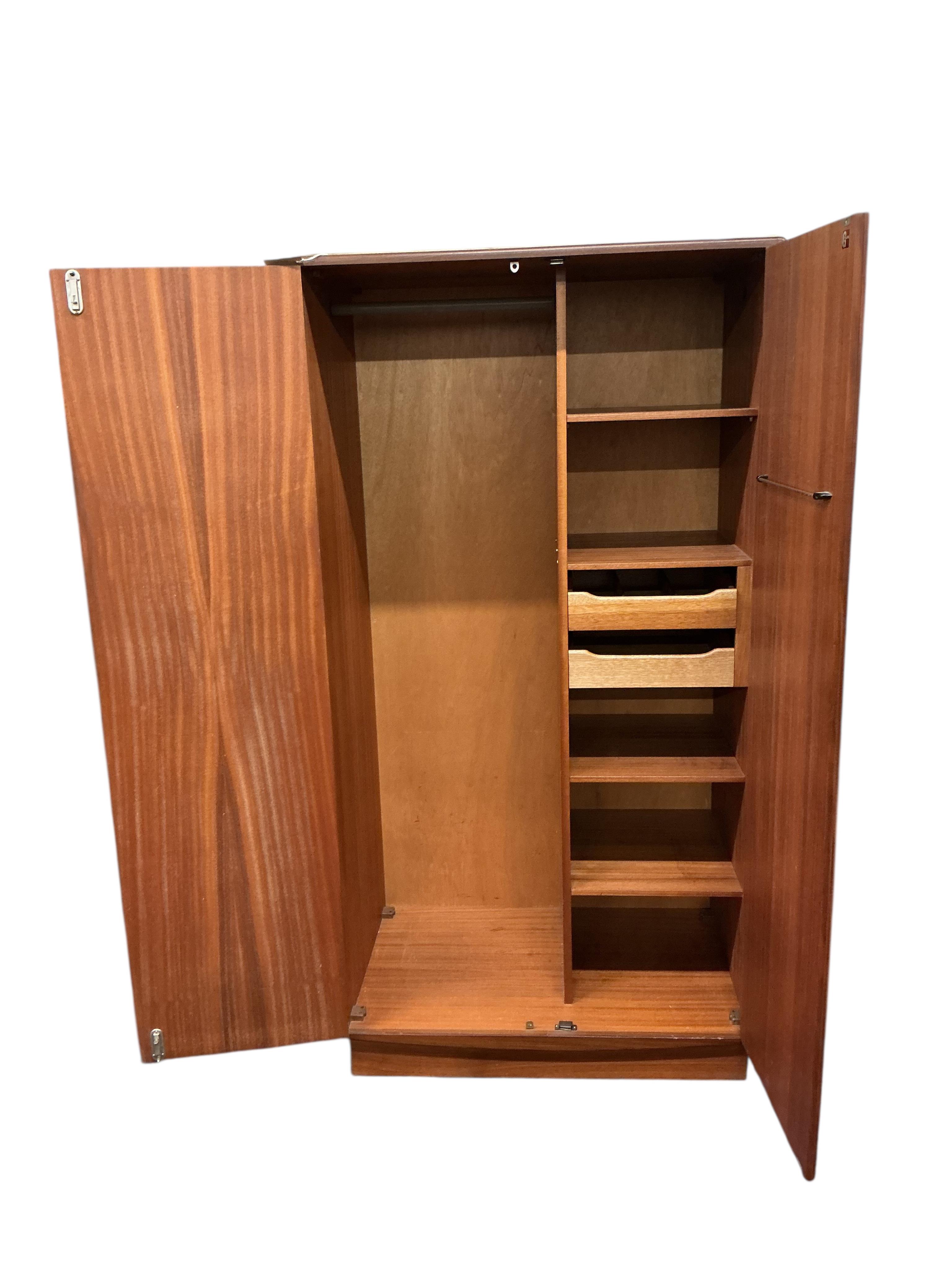 A mid century G plan 'Fresco' two door wardrobe, width 91cm, depth 59cm, height 176cm